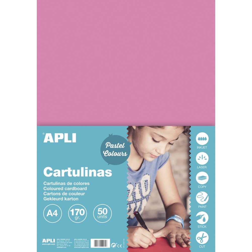 50 Hojas Cartulina Color Rosa A4 170gr  Apli 14235 COMPRAETIQUETAS