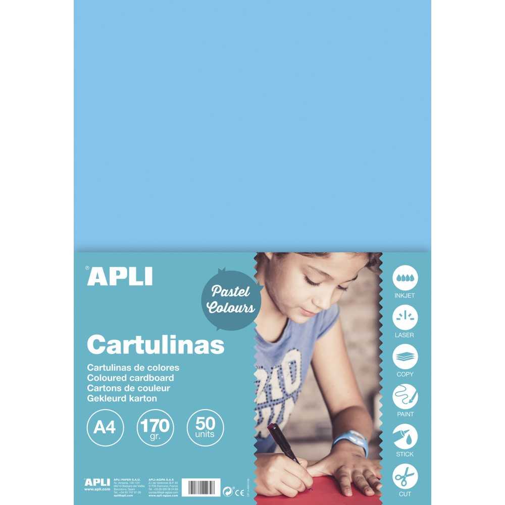 50 Hojas Cartulina Color Azul Claro A4 170gr Apli 14236 COMPRAETIQUETAS