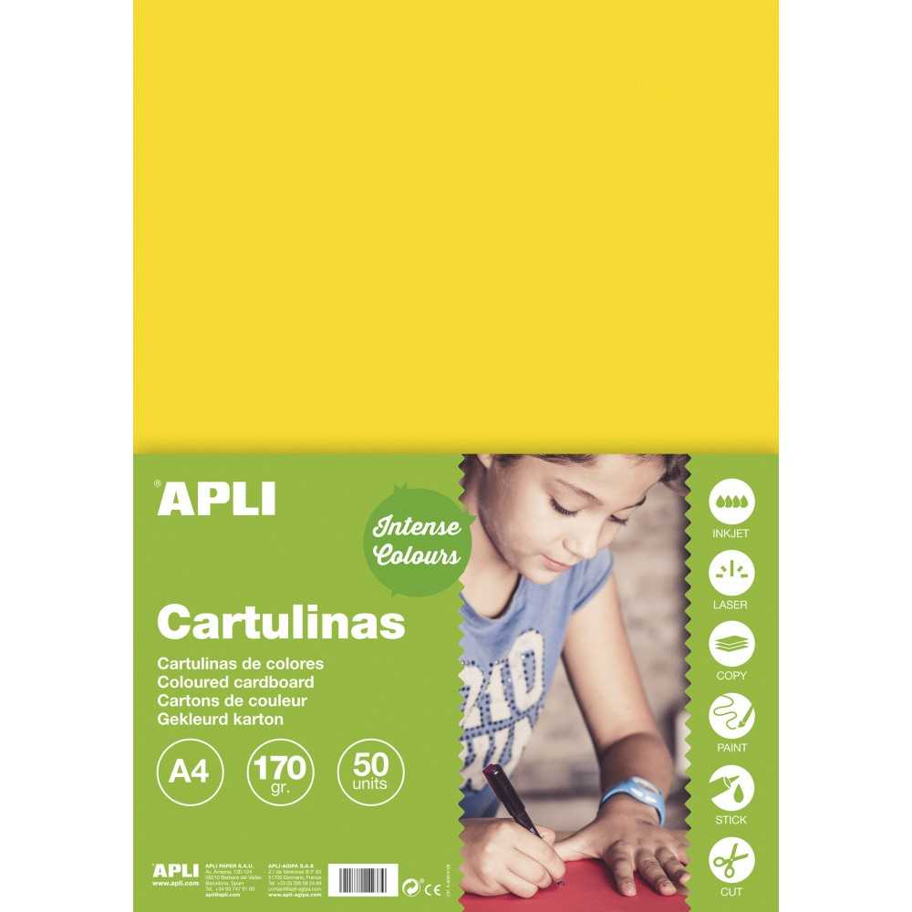 50 Hojas Cartulina A4 170 gr Color Amarillo Apli 14237 COMPRAETIQUETAS