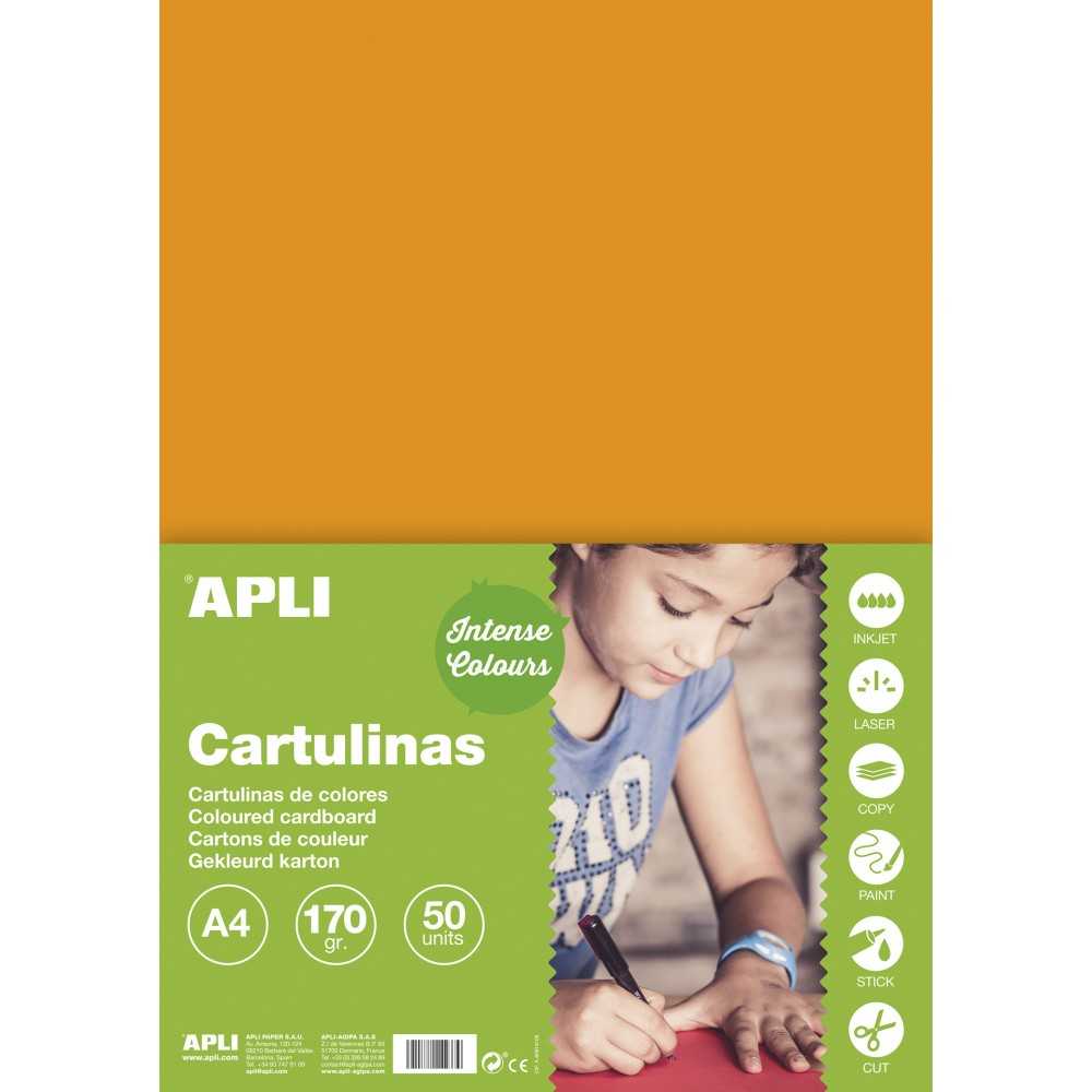 50 Hojas Cartulina Naranja A4 170 gr Apli 14238 COMPRAETIQUETAS