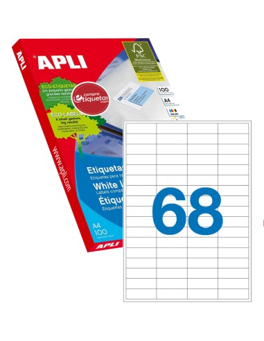 Paquete de etiquetas blancas imprimibles Apli 01282 con unas medidas de 48,5 * 16,9 milímietros.