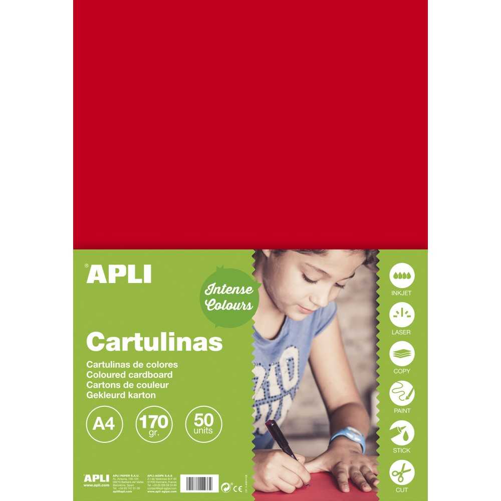 50 Hojas Cartulina Roja A4 170gr  Apli 14239 COMPRAETIQUETAS
