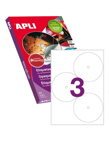 Etiquetas CD/DVD Dorso Opaco ø114 mm 100H Apli 10294