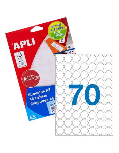 Etiquetas Blancas Redondas Imprimibles Ø 19 mm Apli 01853