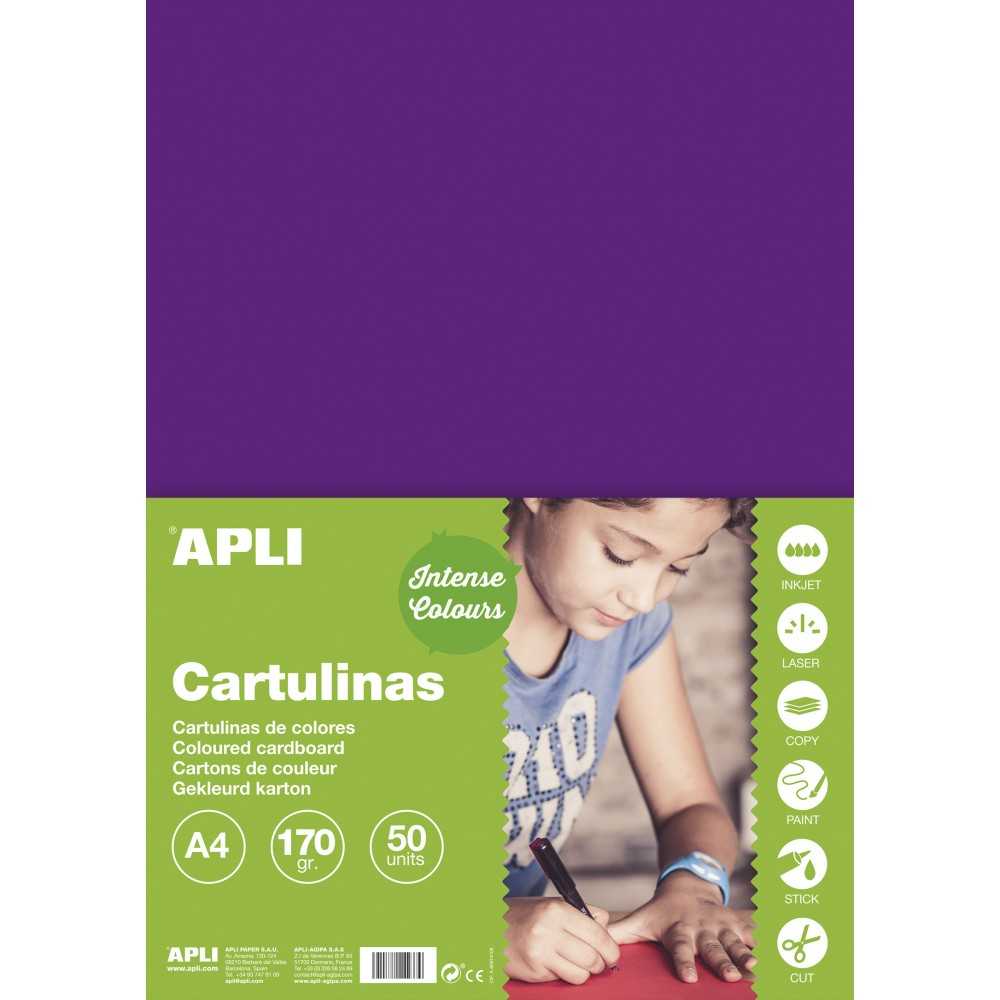 50 Hojas Cartulina Color Violeta A4 170Gr  Apli 14244 COMPRAETIQUETAS