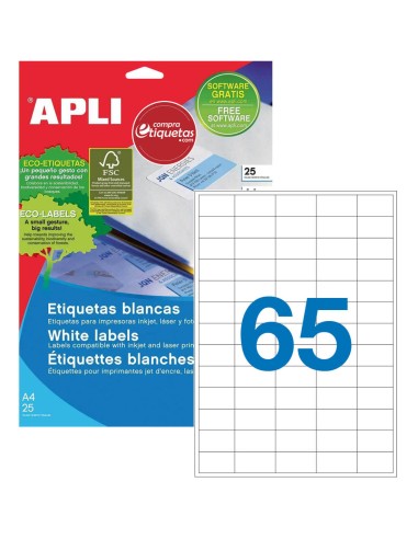 Etiquetas Blancas Cantos Rectos 38x21,2 mm 25H Apli 01209