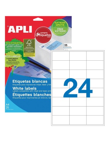 Etiquetas Blancas Cantos Rectos 70x37 mm 25H Apli 01212
