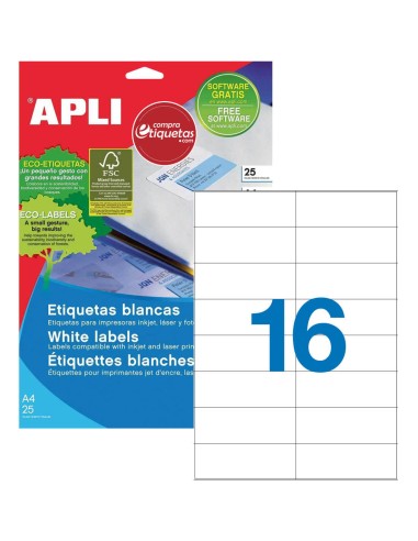 Etiquetas Blancas Cantos Rectos 105x37 mm 25 H Apli 01214