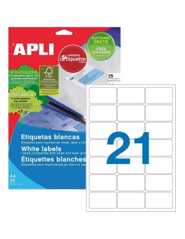 Etiquetas Blancas Cantos Romos 63,5x38,1 mm 25H Apli 01992