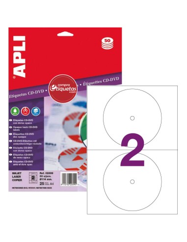 Etiquetas CD /DVD Permanentes 114 mm 25H Apli 02899