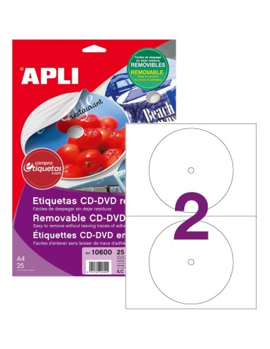 Etiquetas Cd-Dvd Mega Mate 25 Hojas Ø117mm Apli 10600