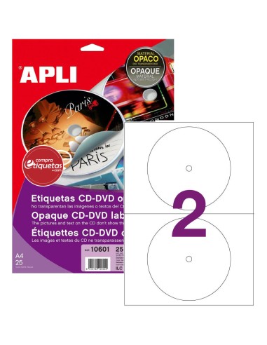 Etiquetas CD/DVD Tamaño Mega Ø117 mm 25H Apli 10601