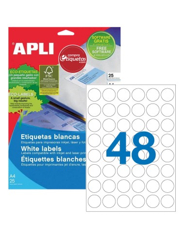 Etiquetas Redondas Blancas Permanentes Ø 30mm 25H Apli 13882