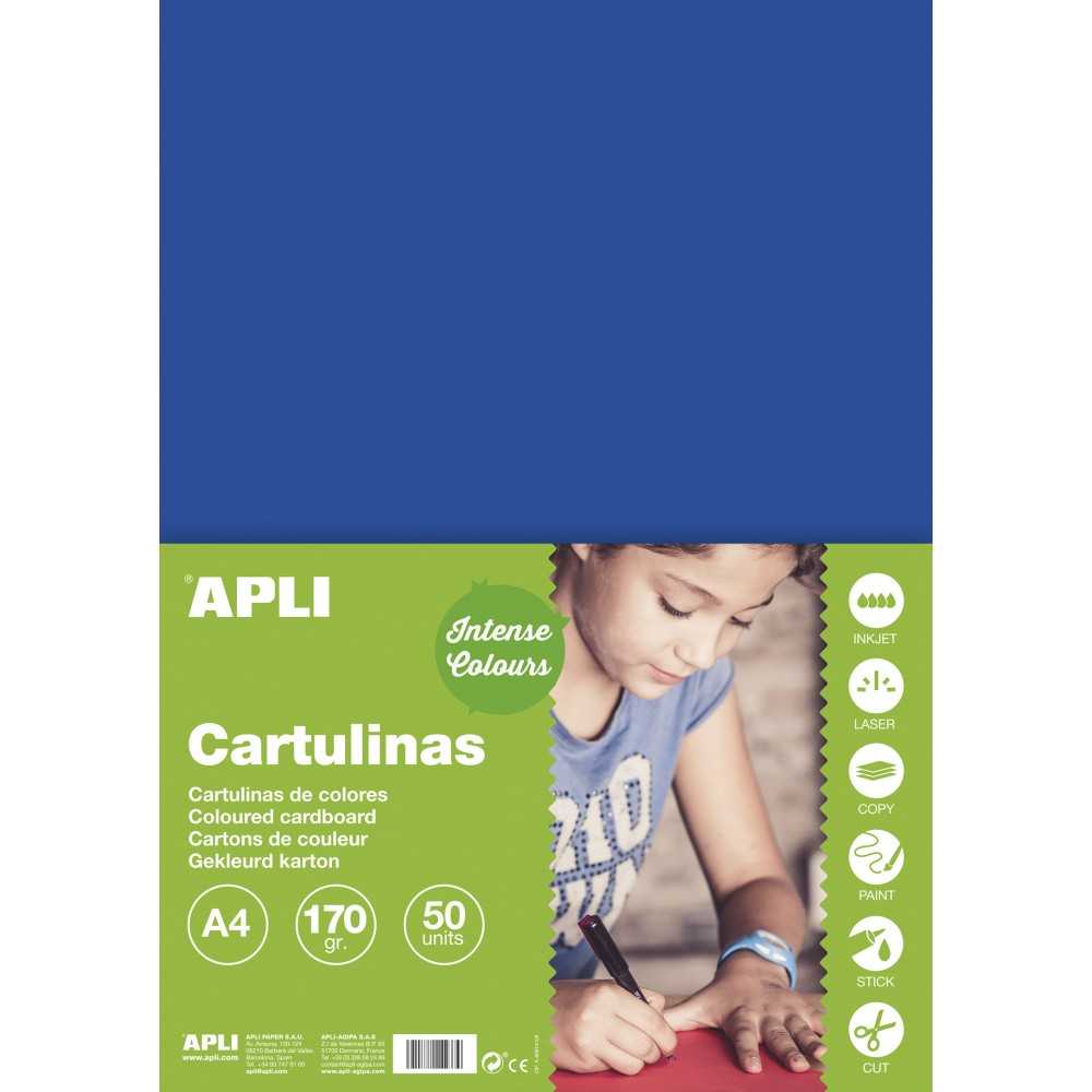 50 Hojas Cartulina Azul Oscuro  A4 170gr Apli 14243 COMPRAETIQUETAS