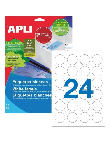 Etiquetas Redondas Blancas Permanentes Ø40 mm 25H Apli 13883