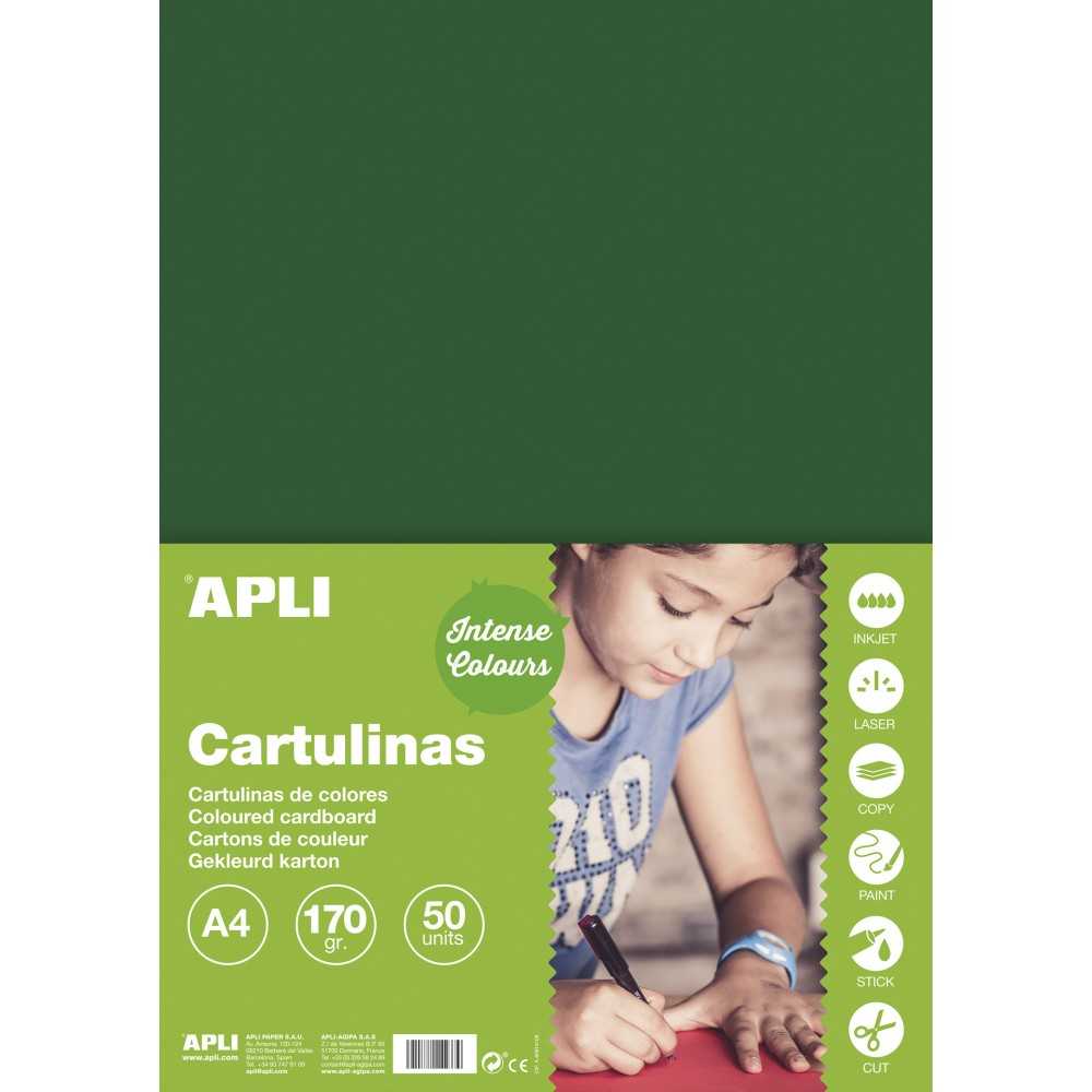 50 Hojas Cartulina Color Verde Oscuro A4 170gr Apli 14246 COMPRAETIQUETAS