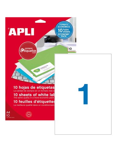 Etiquetas Blancas Cantos Rectos 210x297 mm 10H Apli 12917