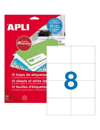 Etiquetas Blancas Cantos Rectos 105x74 mm 10H Apli 12921