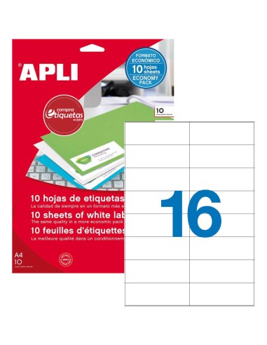 Etiquetas Blancas Cantos Rectos 105x37 mm 10 H Apli 12922