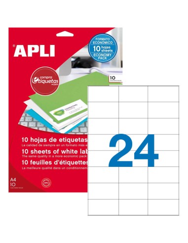 Etiquetas Blancas Cantos Rectos 70x37 mm 10H Apli 12923