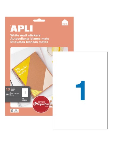 Etiquetas Home Blancas Mate 210x297 mm 10H Apli 18110