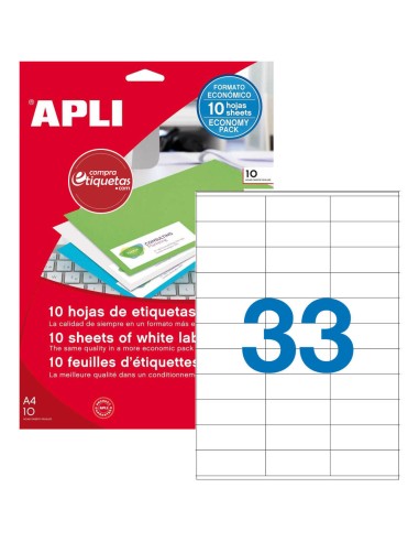 Etiquetas Blancas Cantos Rectos 70x25,4 mm 10 H Apli 12924