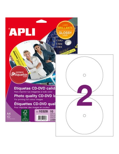Etiquetas CD/DVD Tamaño Mega Ø117 mm 10H Apli 10328
