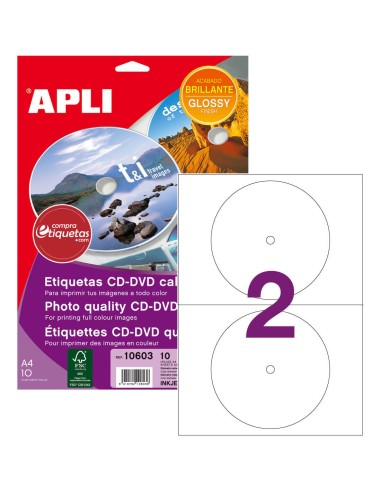 Etiquetas CD/DVD Acabado Fotográfico Ø117 mm 10H Apli 10603
