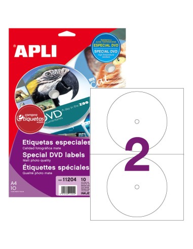 Etiquetas DVD Tamaño Mega Ø117 mm 10H Apli 11204