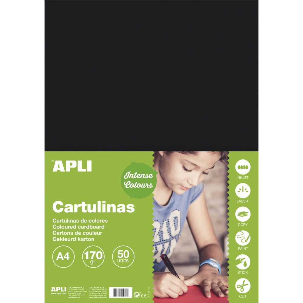 50 Hojas Cartulina Negra A4 170 gr  Apli 14253 Compraetiquetas