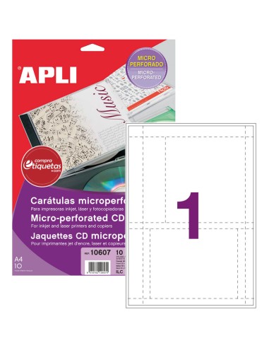 Etiquetas Carátula CD/DVD Mate 121x121 mm 10H Apli 10607