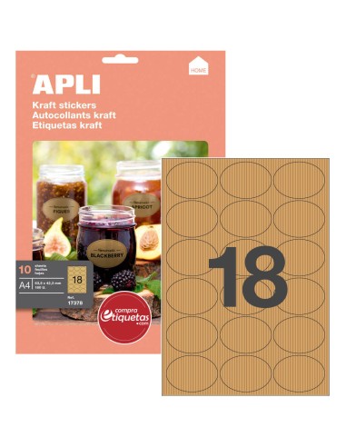 Etiquetas Ovaladas Papel Kraft 63,5x42,3 mm 10H Apli 17378
