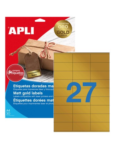 Etiquetas Metalizadas Oro Mate 63,5x29,6 mm 20H Apli 14887