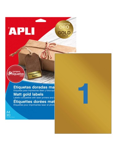 Etiquetas Metalizadas Oro Mate 210x297 mm 20H Apli 14888
