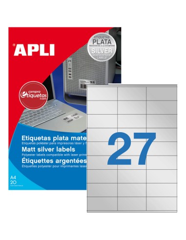 Etiquetas Metalizadas Plata Mate 63,5x29,6 mm 20H Apli 10070