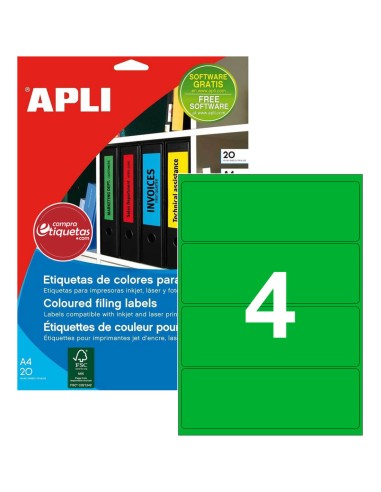 Etiquetas Lomo Archivador Verdes 190x61 mm 20H Apli 01377