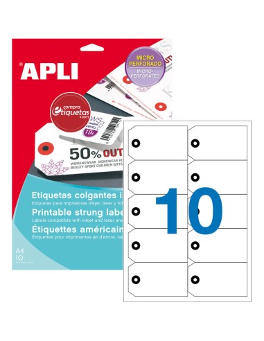 Etiquetas Blancas Colgantes Imprimibles 98x57 mm 10H Apli 10149