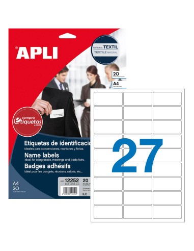 Etiquetas Textiles Adhesivas Imprimibles 63.5x29.6 mm 20H Apli 12252