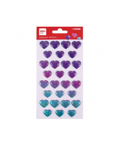 Pegatinas Corazones Acabado Tornasol 1 Hoja Apli 19306
