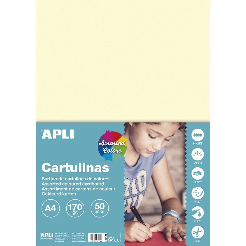 50 Hojas Cartulina Surtido Pastel A4 170 gr  Apli 15116 Compraetiquetas