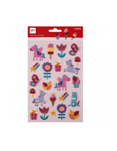 Pegatinas Flores y Unicornios 1 Hoja Apli 19316