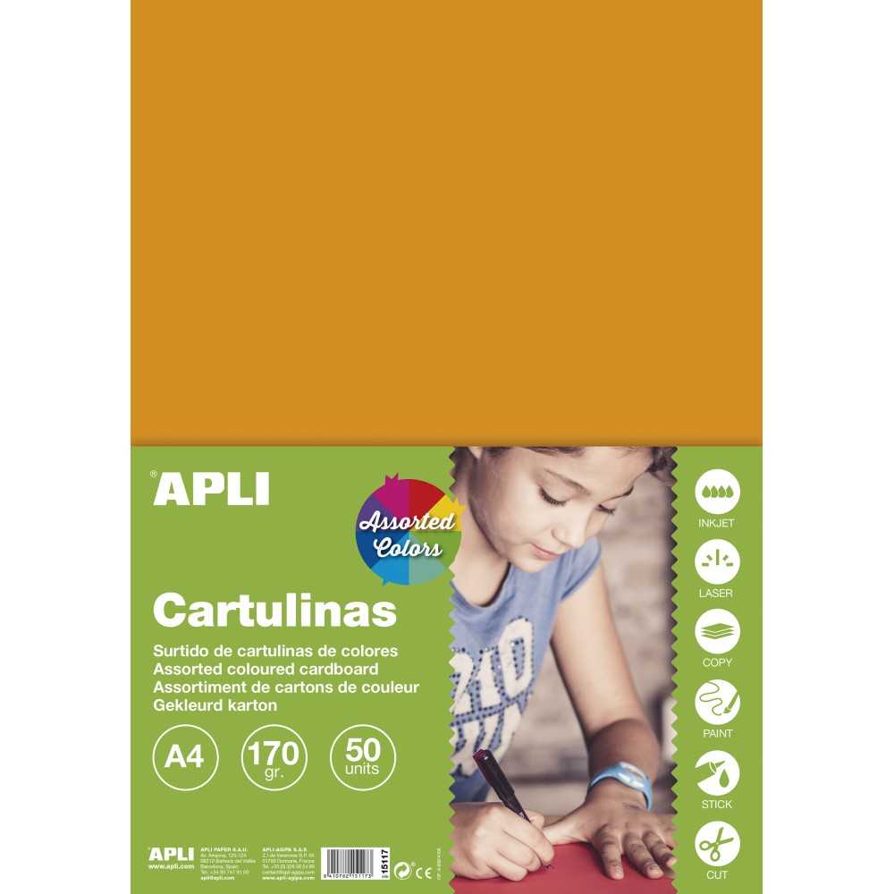 50 Hojas Colores Surtidos Intensos  A4 170 gr Apli 15117 COMPRAETIQUETAS