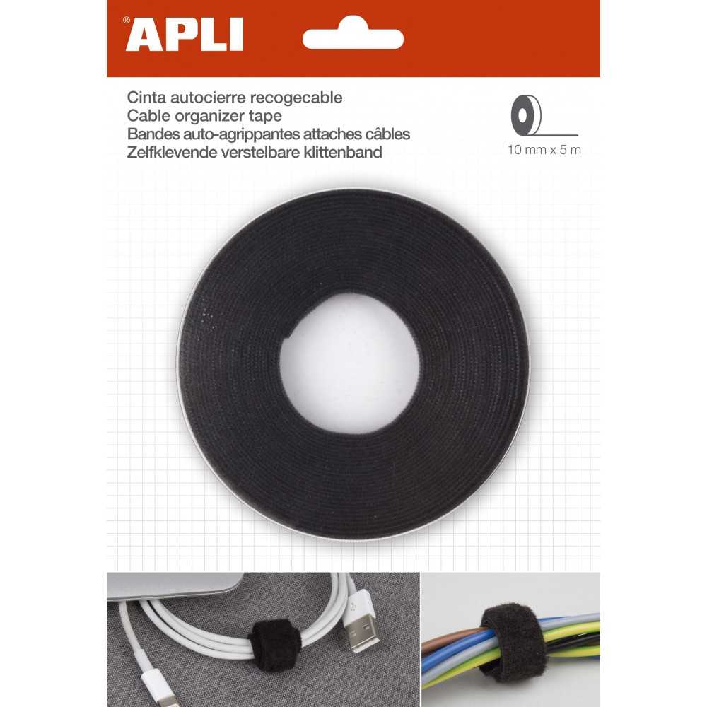 Cinta Velcro Recoge Cables Color Negro 10mm x 5m