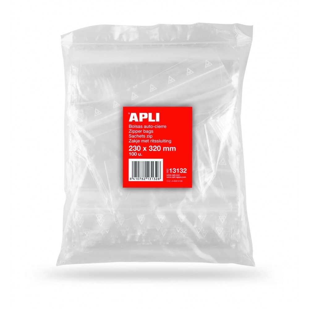 100 Bolsas Autocierre 220 x 310mm Plástico Transparente Apli 13132