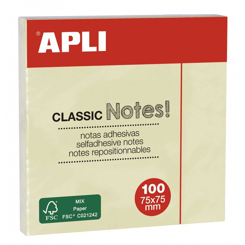 Notas Adhesivas Clásicas Amarillas 75x75 mm 100 Hojas Apli 10975