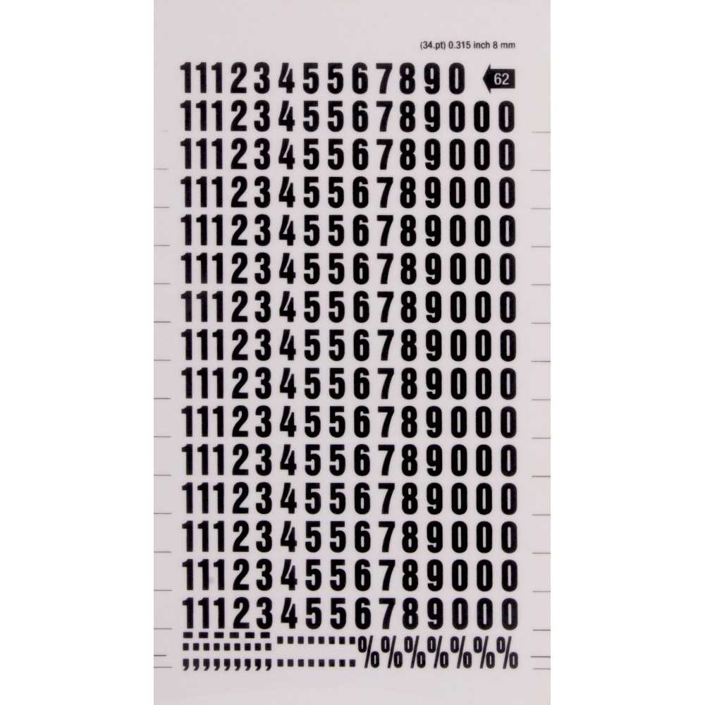 Números y Signos Transferibles Color Negro 8 mm Apli DD62F