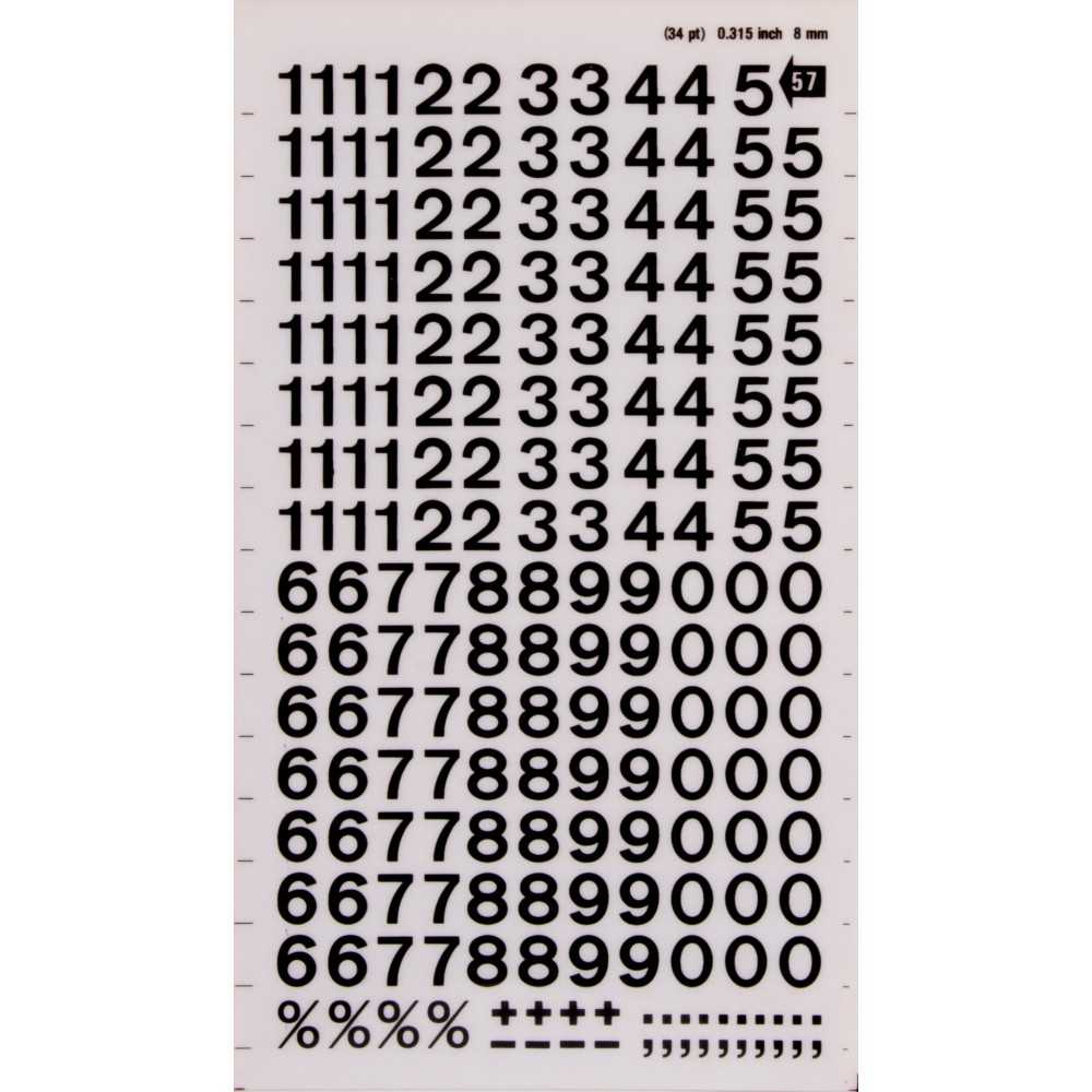 Números y Signos Transferibles Color Negro 8 mm Apli DD57F