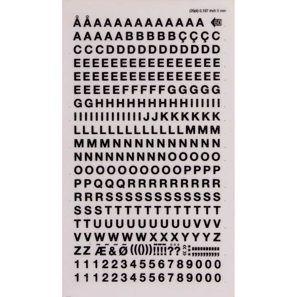 Letras y Números Transferibles Color Negro 5 mm Apli DD60F