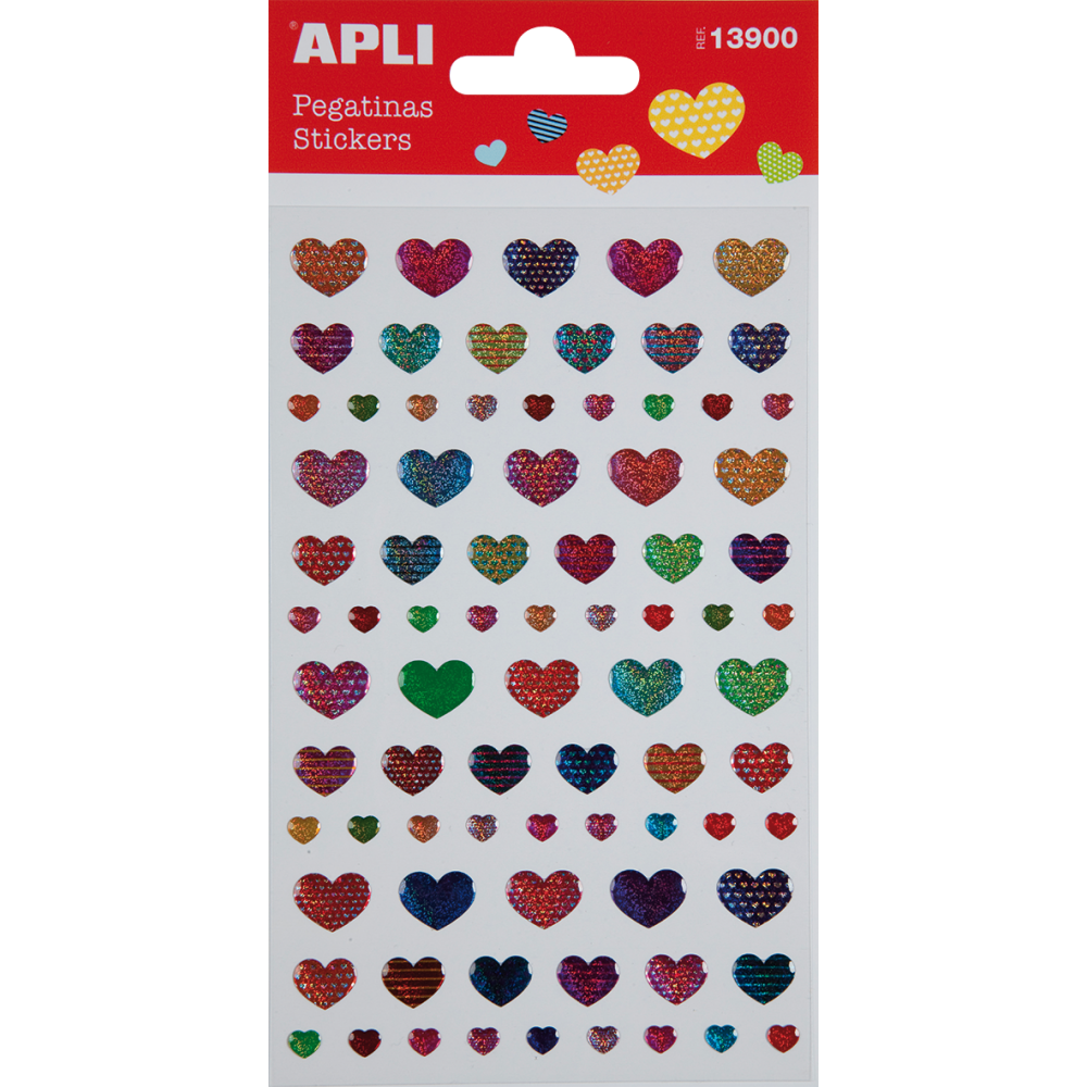 Apli 13900 Bolsa Pegatinas Corazones Brillantes 1H