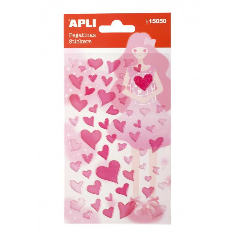 Apli 15050 Bolsa Pegatinas Corazones Rosas 1H